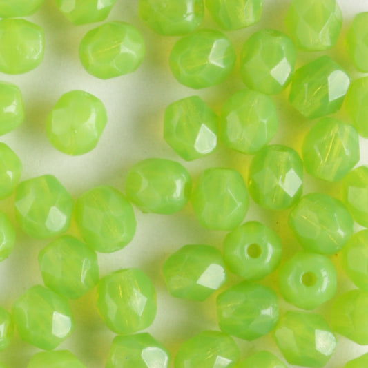 4mm Round Fire Polish Milky Dark Peridot - 100 beads