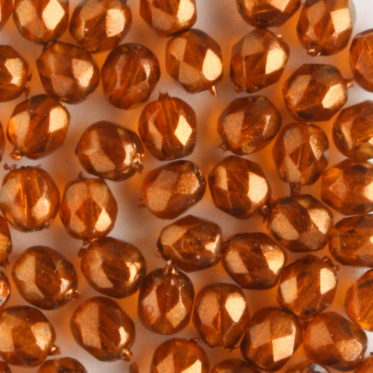 4mm Round Fire Polish Halo Sandlewood - 100 beads