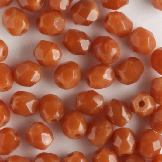 4mm Round Fire Polish Milky Carmel - 100 beads