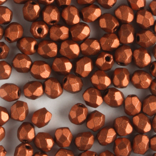 3mm Round Fire Polish Matte Metallic Antique Copper - 100 beads