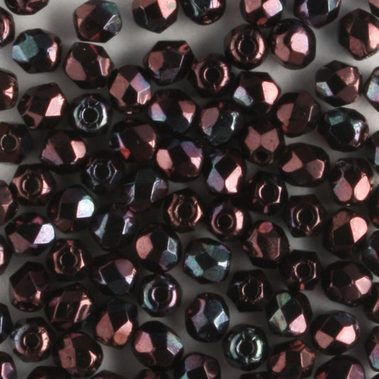3mm Round Fire Polish Luster Metallic Amethyst - 100 beads