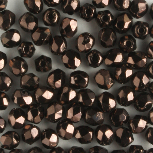 3mm Round Fire Polish Chocolate Bronze - 100 beads