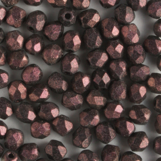 3mm Round Fire Polish Polychrome Pink Olive - 100 beads