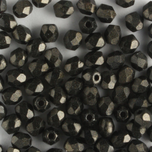 3mm Round Fire Polish Metallic Suede Dark Green - 100 beads