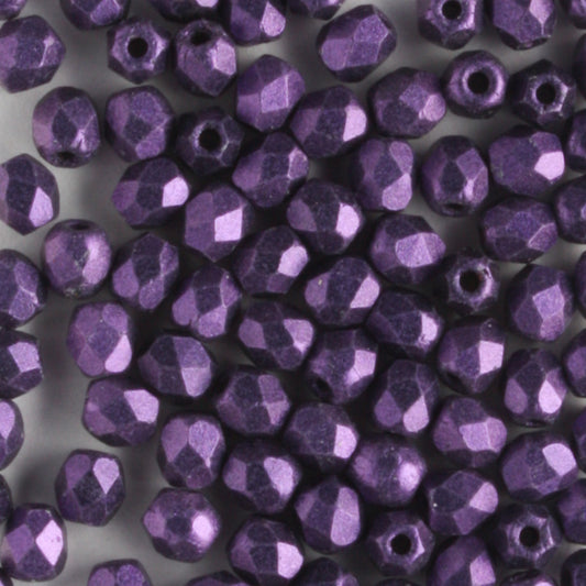 3mm Round Fire Polish Metallic Suede Purple - 100 beads