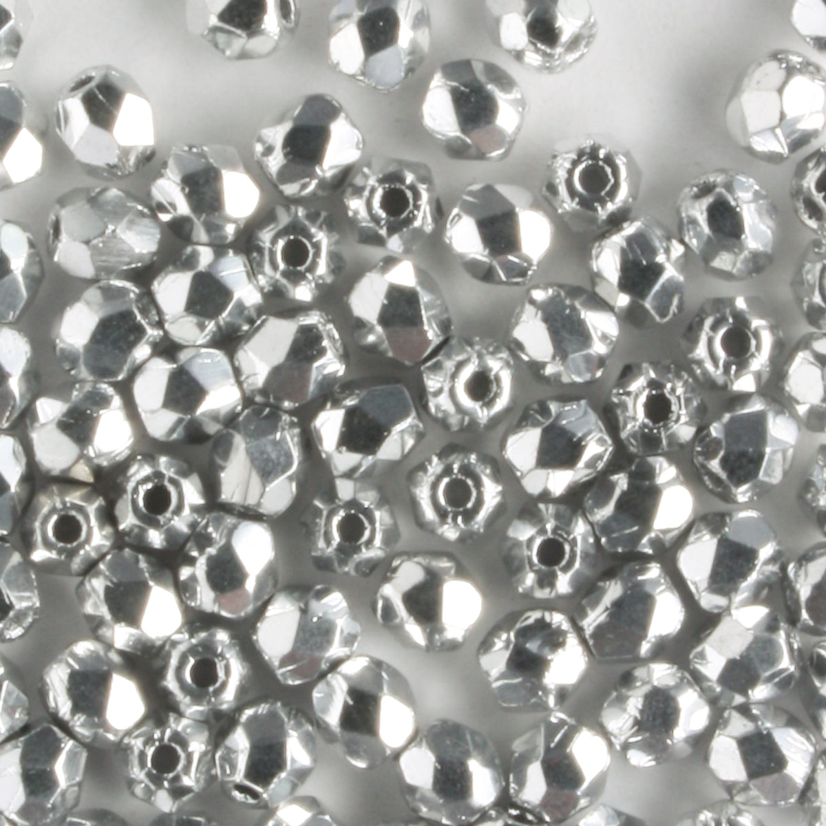 3mm Round Fire Polish Silver - 100 beads
