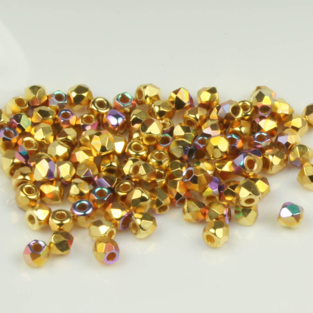 True 2mm Round Fire Polish Gold AB - 100 beads