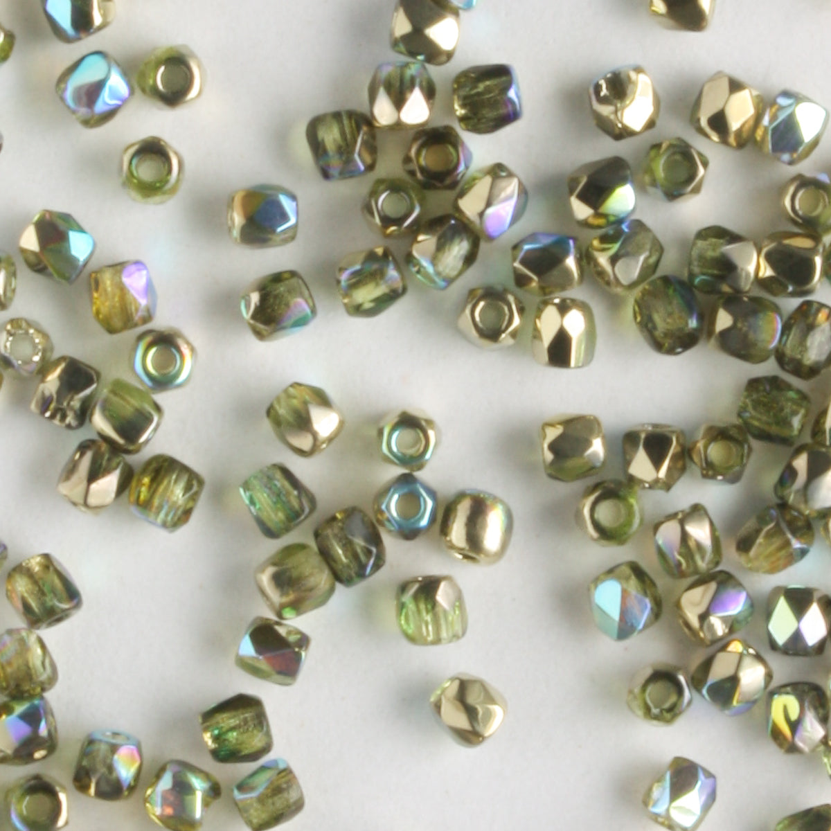 True 2mm Round Fire Polish Olive Gold Rainbow - 100 beads