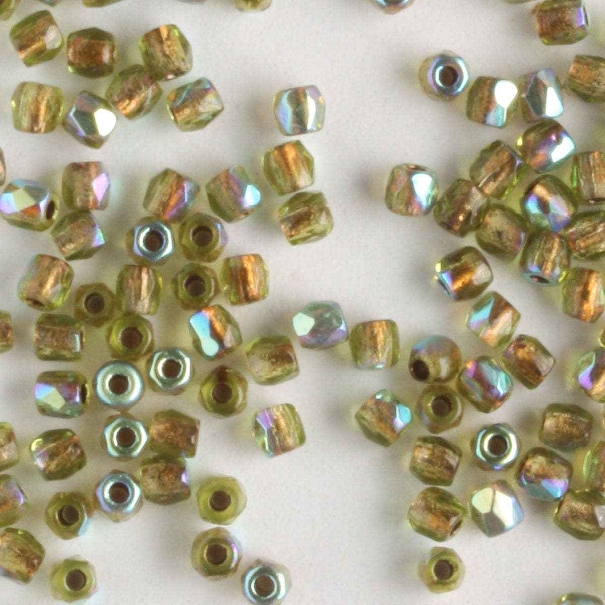True 2mm Round Fire Polish Olive AB Copper Lined - 100 beads