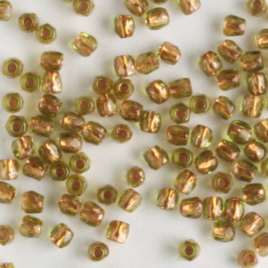 True 2mm Round Fire Polish Olive Copper Lined - 100 beads