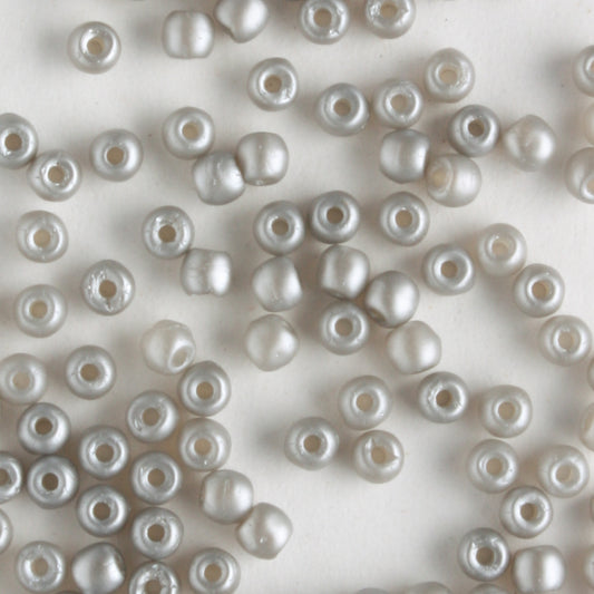 2mm Round Glass Pearls Matte Silver - 100 beads