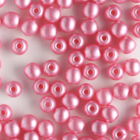 3mm Round Glass Pearls Flamingo - 100 beads