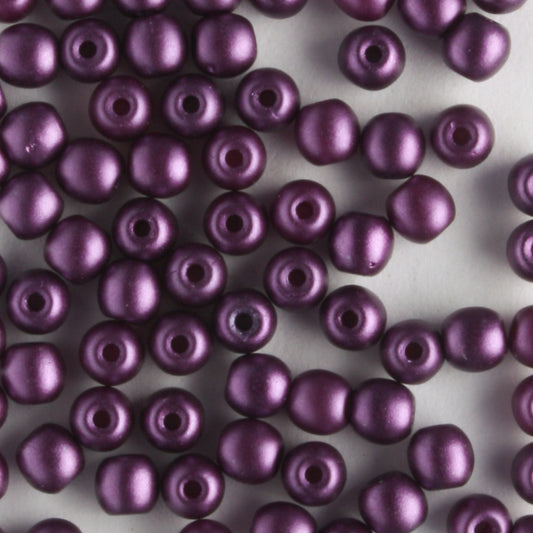 3mm Round Glass Pearls Purple Velvet - 100 beads