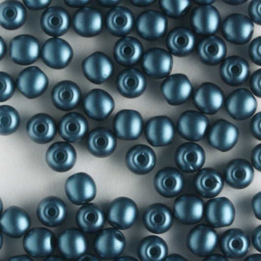 3mm Round Glass Pearls Steel Blue - 100 beads
