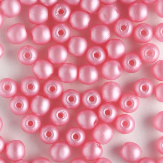 3mm Round Glass Pearls Matte Flamingo - 100 beads