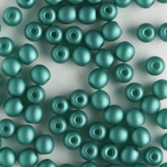 3mm Round Glass Pearls Matte Teal - 100 beads