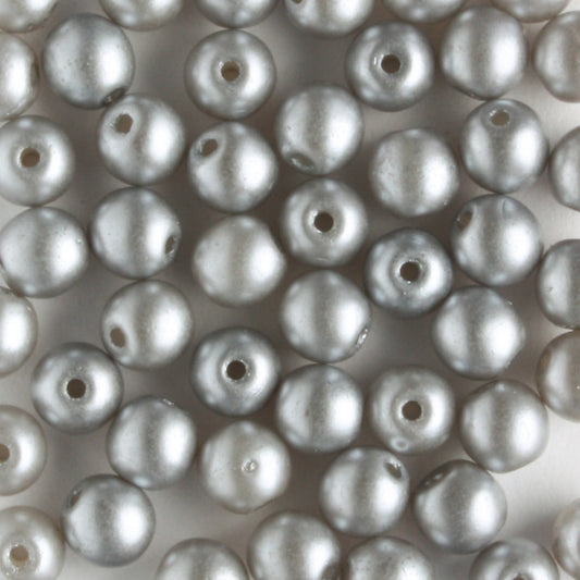 4mm Round Glass Pearls Silver - 100 beads