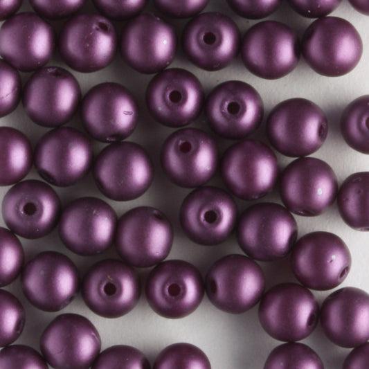 4mm Round Glass Pearls Matte Purple Velvet - 100 beads