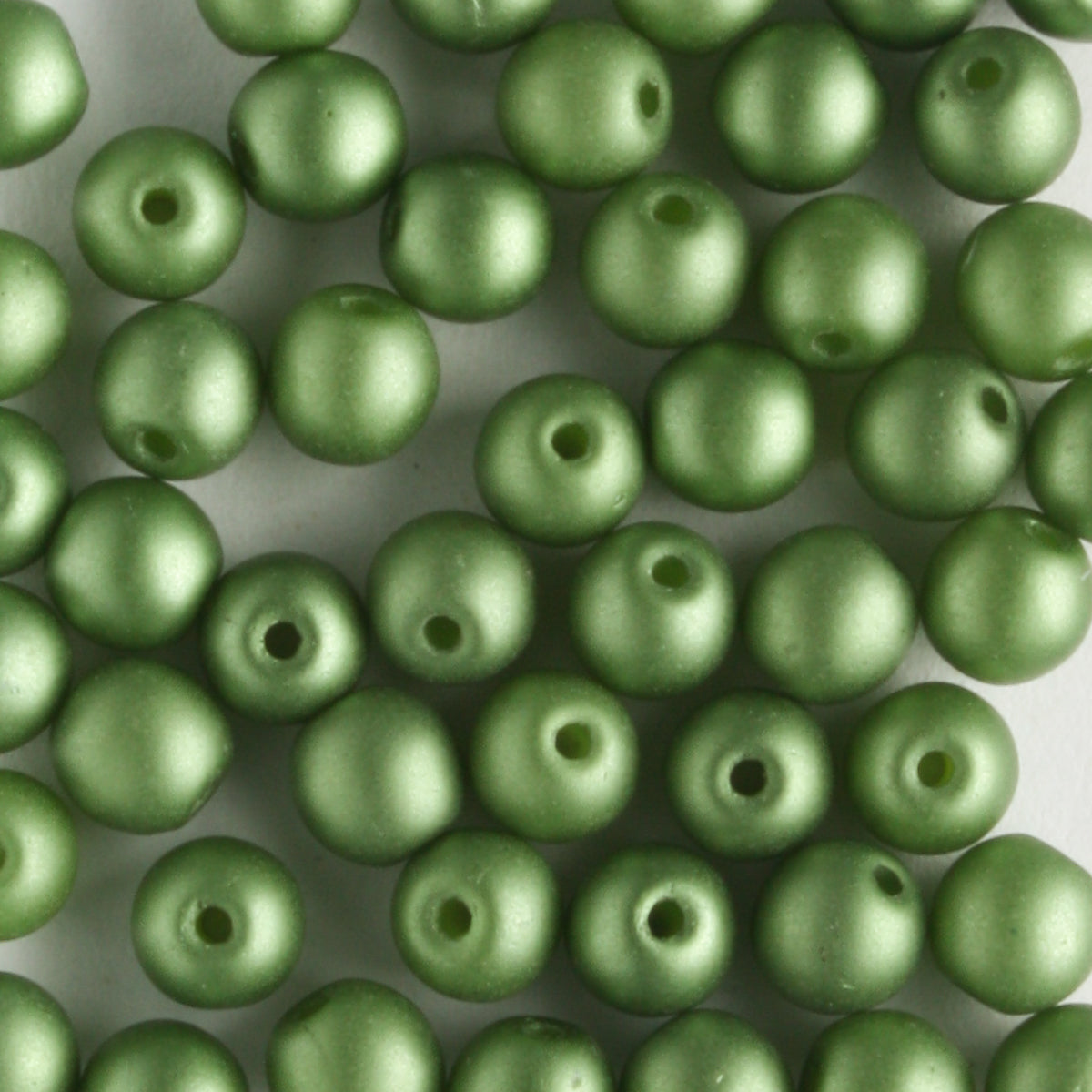 4mm Round Glass Pearls Matte Olive - 100 beads