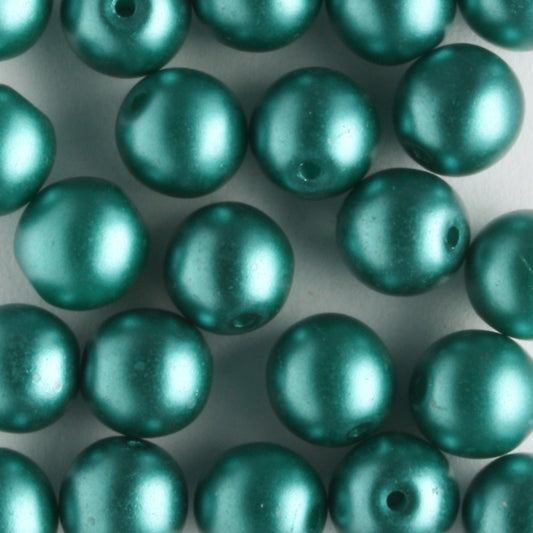 6mm Round Glass Pearls Teal - 25 beads