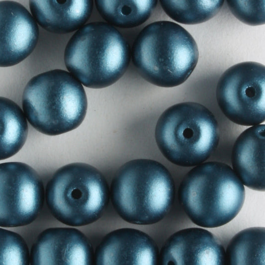 6mm Round Glass Pearls Steel Blue - 25 beads