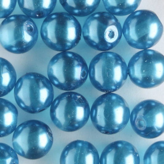 6mm Round Glass Pearls Teal Lights - 25 beads