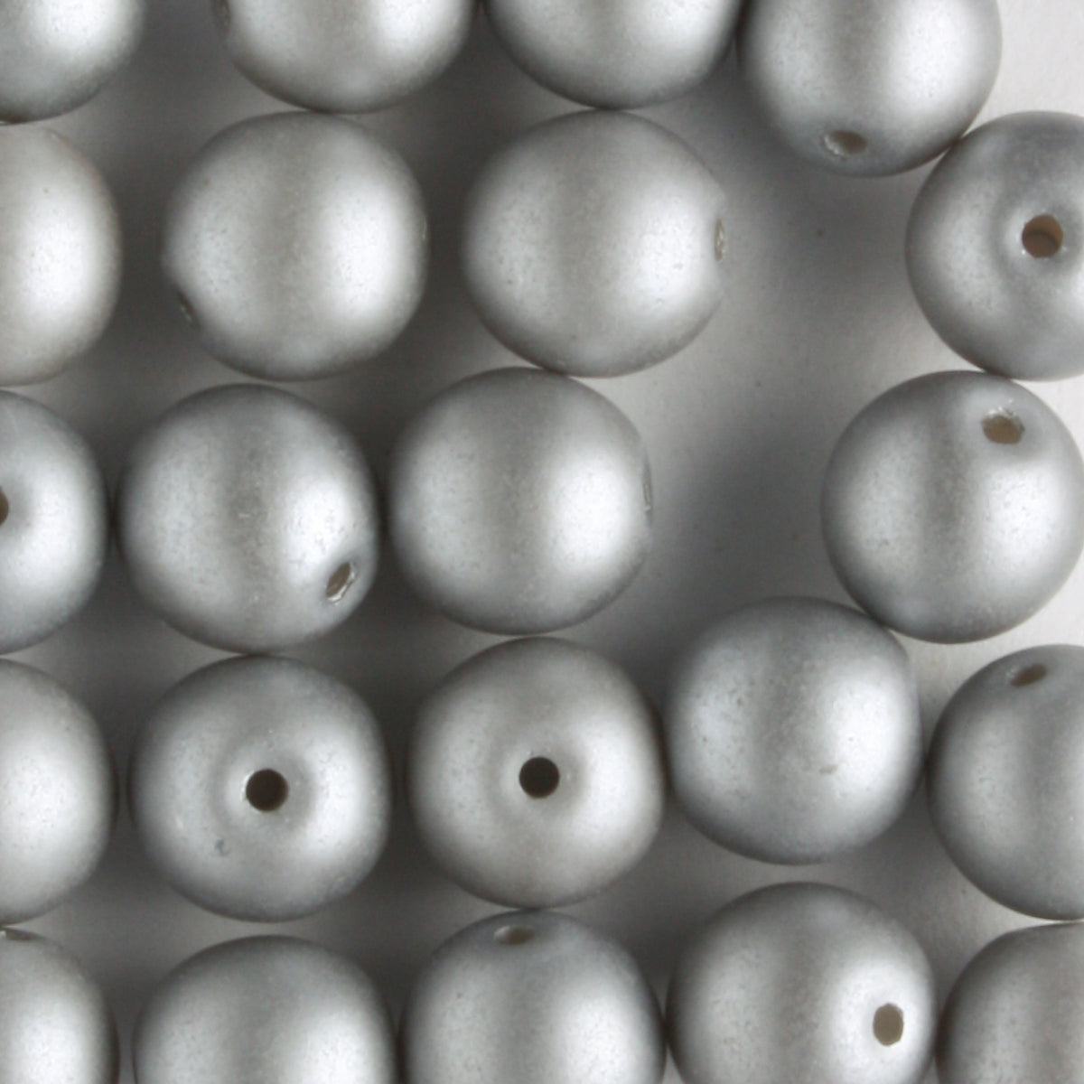 6mm Round Glass Pearls Matte Silver - 25 beads