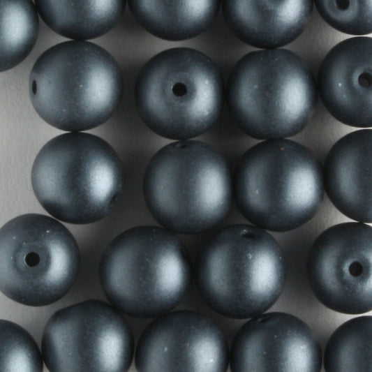 6mm Round Glass Pearls Matte Charcoal - 25 beads