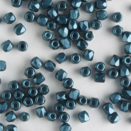 True 2mm Round Fire Polish Pastel Petrol - 100 beads