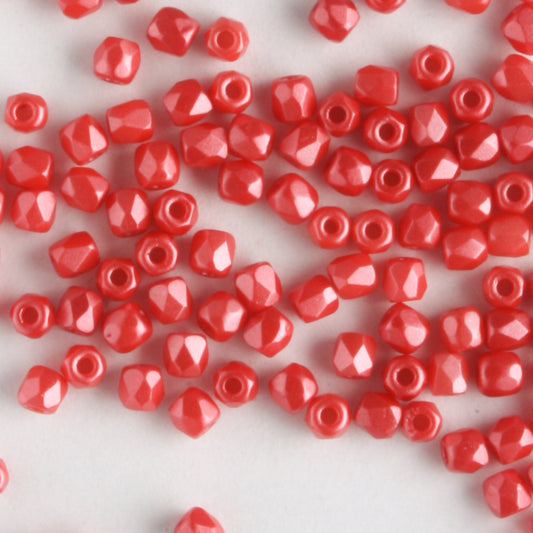 True 2mm Round Fire Polish Pastel Dark Coral - 100 beads
