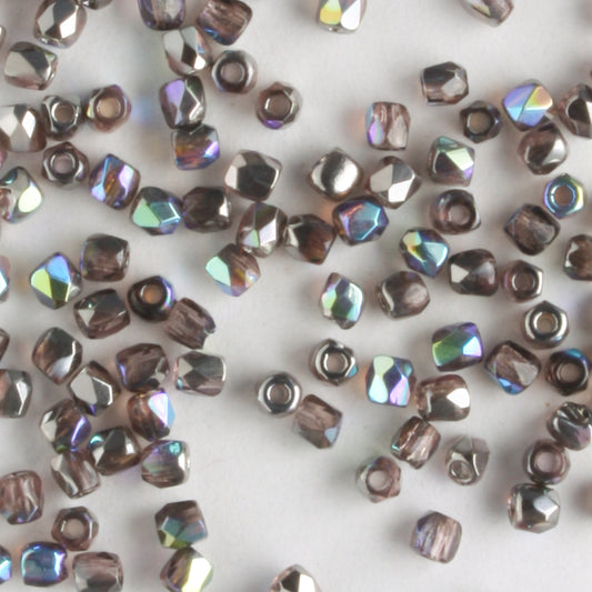 True 2mm Round Fire Polish Light Amethyst Graphite Rainbow - 100 beads