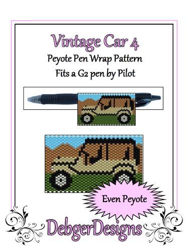 Vintage Car 4 Pen Wrap Pattern - PDF
