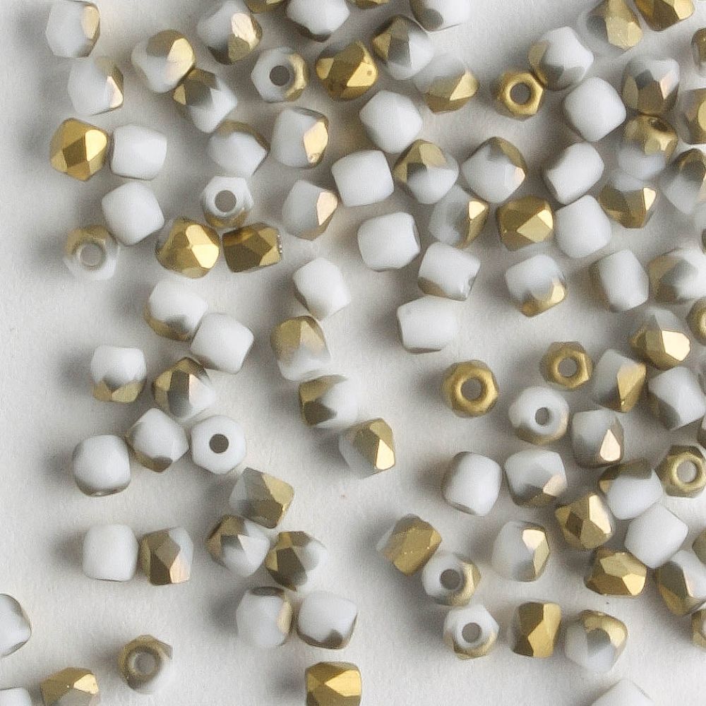 True 2mm Round Fire Polish Matte Chalk White Amber - 100 beads