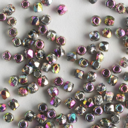 True 2mm Round Fire Polish Etch Vitrail Green - 100 beads