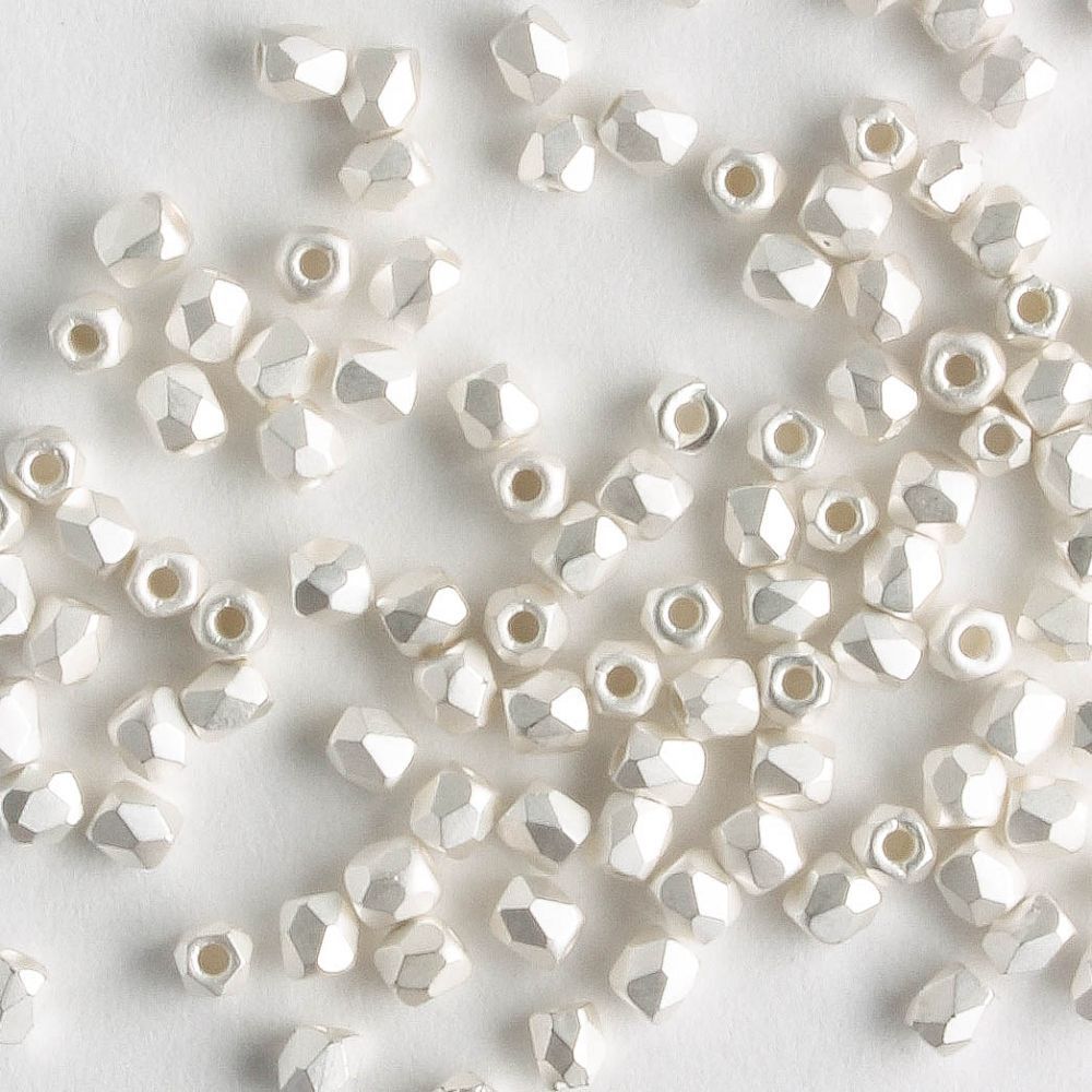 True 2mm Round Fire Polish Fine Brush Silver Plate - 100 beads