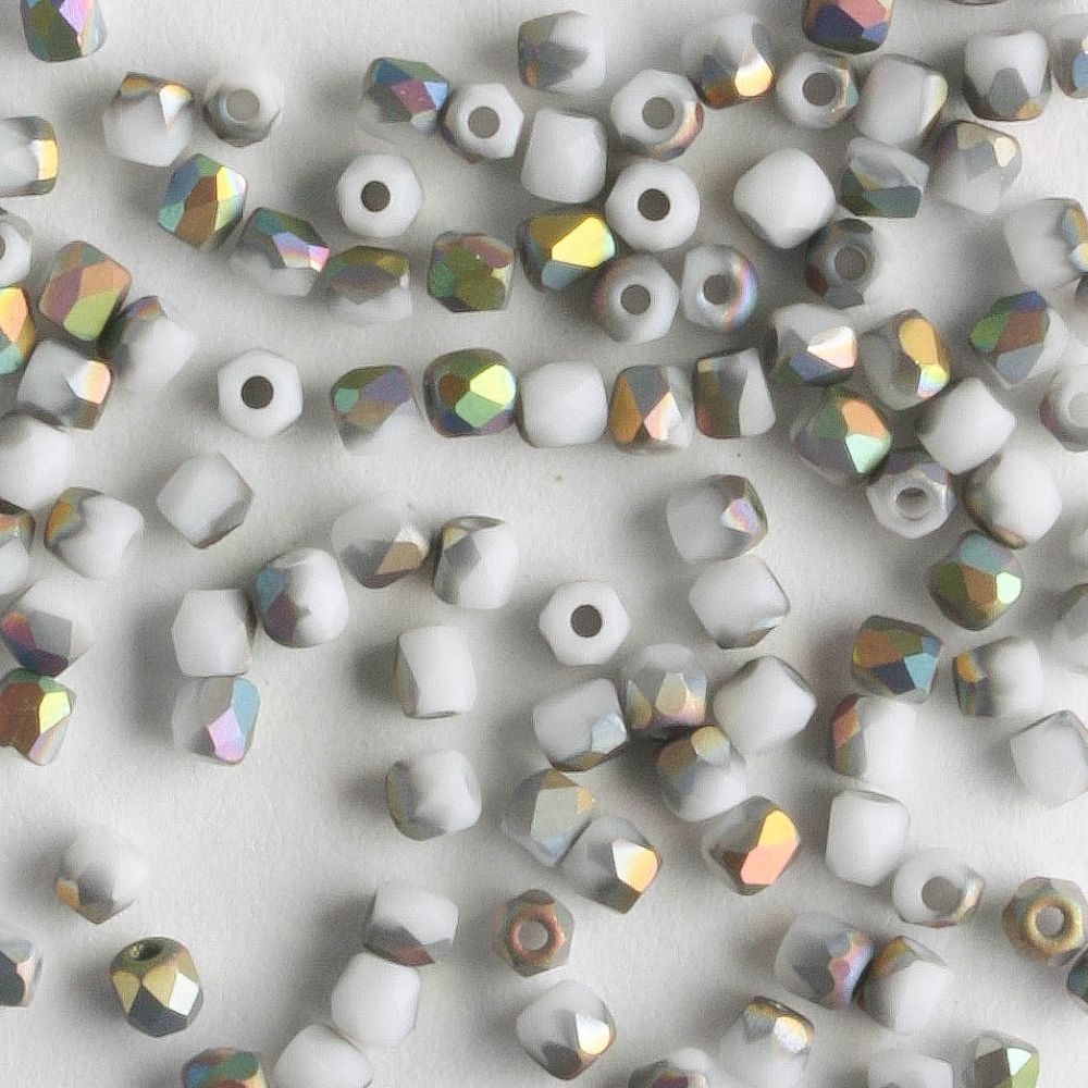 True 2mm Fire Polish Chalk White Vitrail - 100 beads