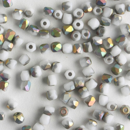 True 2mm Fire Polish Chalk White Vitrail - 100 beads