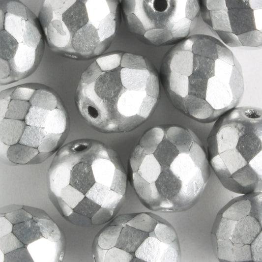 8mm Round Fire Polish Silver - 15 beads