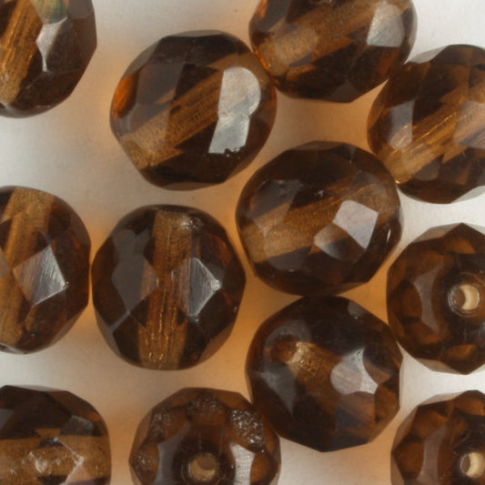 8mm Round Fire Polish Brown - 15 beads