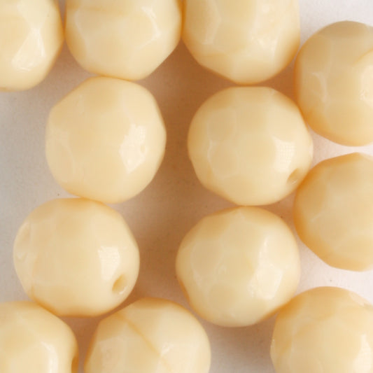 8mm Round Fire Polish Opaque Ivory - 15 beads