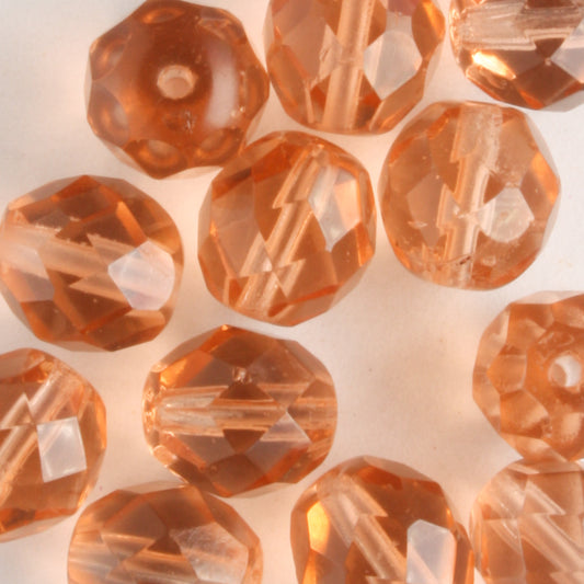 8mm Round Fire Polish Dark Peach - 15 beads