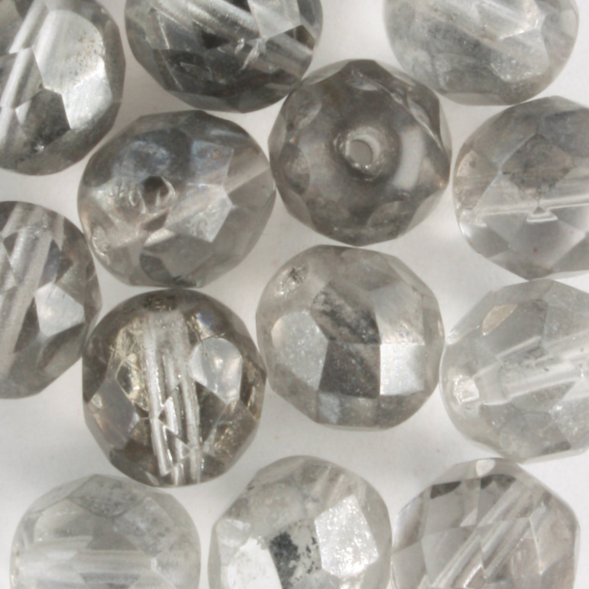 8mm Round Fire Polish Silver/Clear - 15 beads