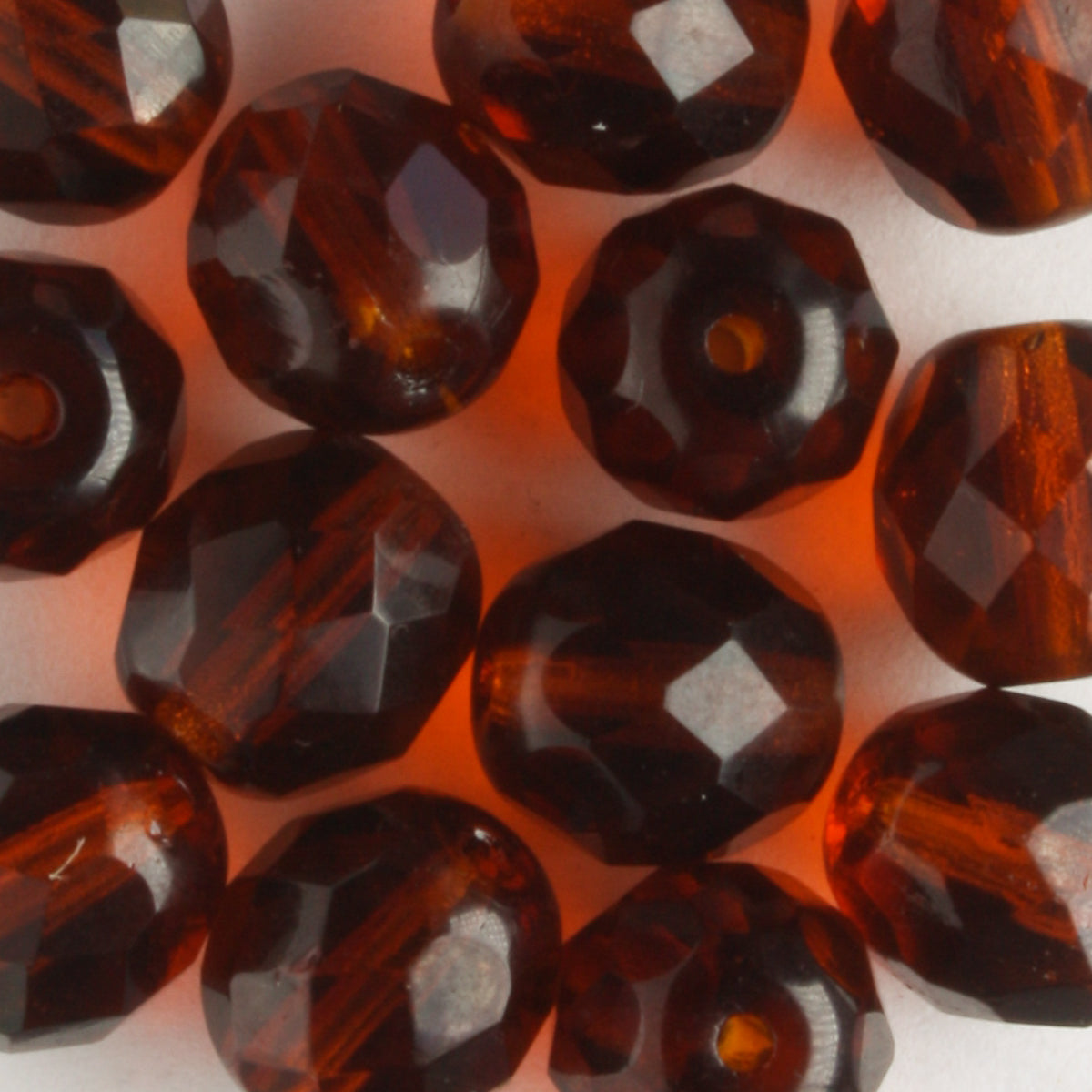 8mm Round Fire Polish Brown - 15 beads