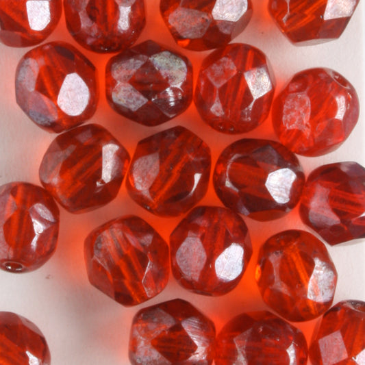 6mm Round Fire Polish Red Luster - 25 beads
