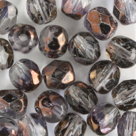 6mm Round Fire Polish Smoke/Bronze - 25 beads