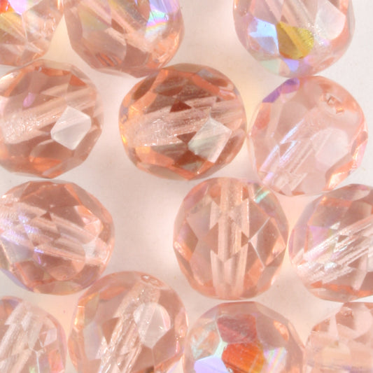 8mm Round Fire Polish Pink AB - 15 beads