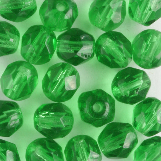 6mm Round Fire Polish Green - 25 beads