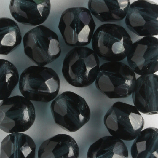 6mm Round Fire Polish Dark Blue - 25 beads