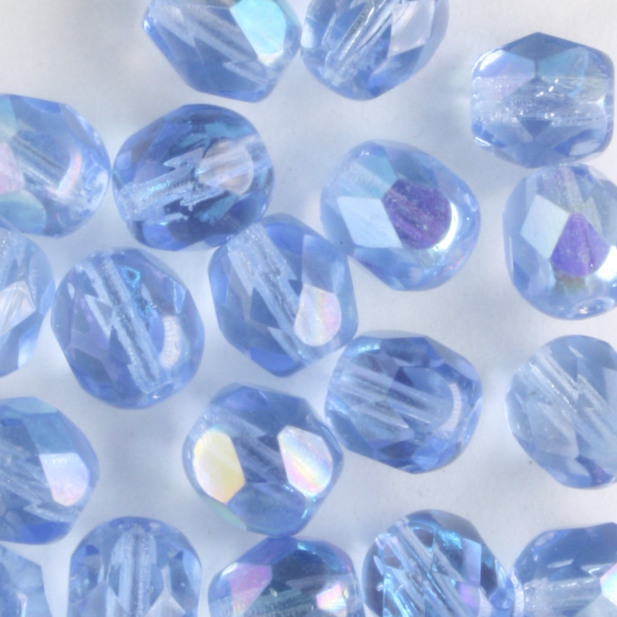 6mm Round Fire Polish Blue AB - 25 beads