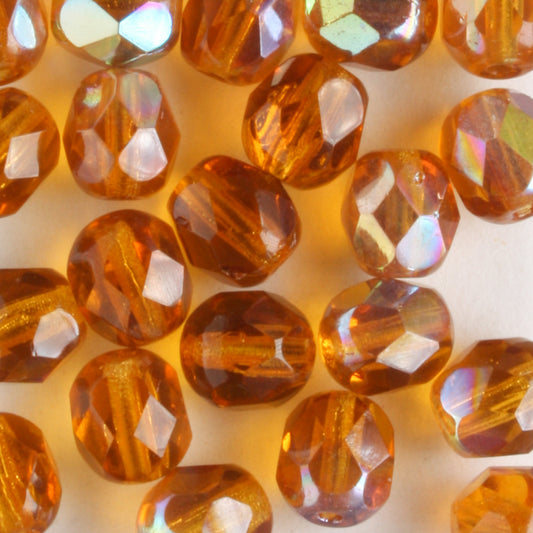 6mm Round Fire Polish Topaz AB - 25 beads